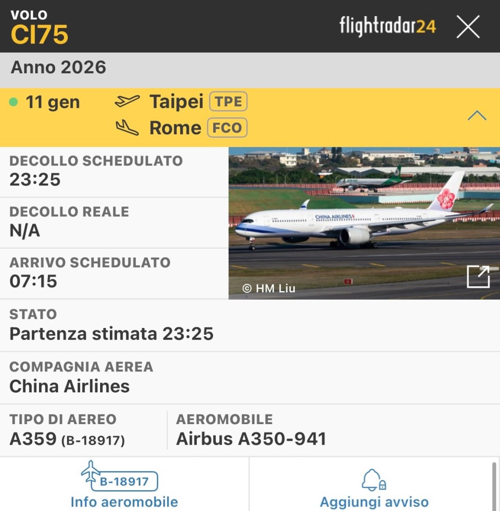 Tutto pronto per il rientro da&nbsp;Taiwan